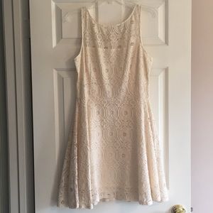 White lace fit and flare a-line dress